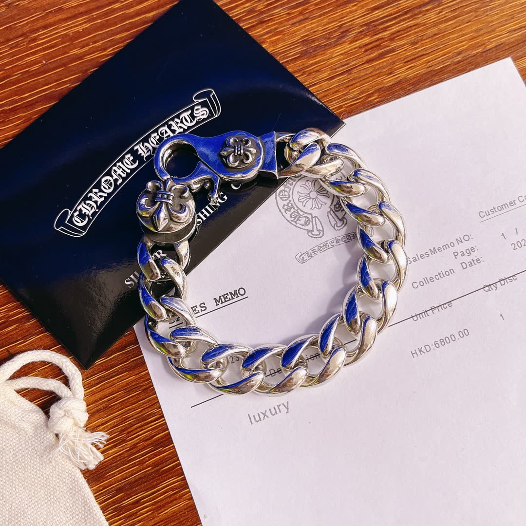 Chrome Hearts Silver Blue Enamel Bracelet